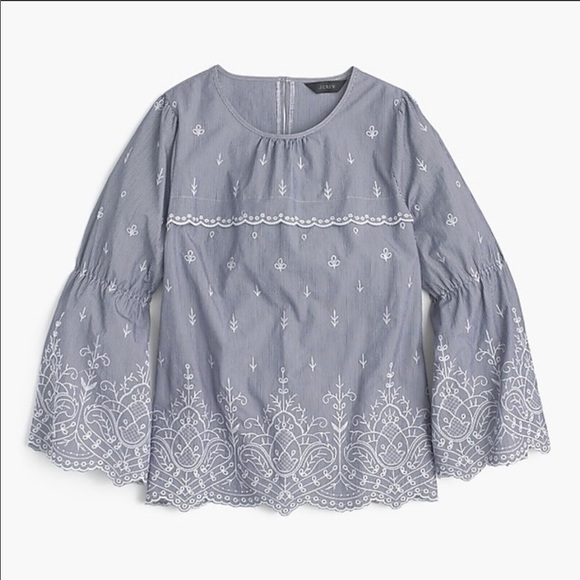J. Crew Tops - J. CREW Embroidered Bell Sleeve Poplin Shirt